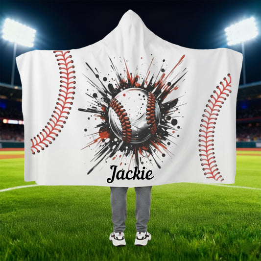 BASEBALL THROW HOODED -Hooded Minky Fleece Blanket
