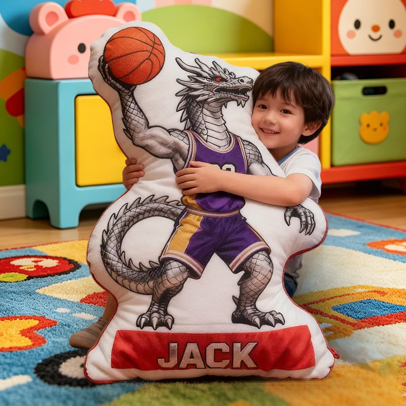 Personalized Dinosaur Basketball Pillow – Custom Name & Number Design for Kids