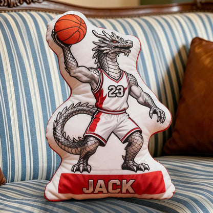 Personalized Dinosaur Basketball Pillow – Custom Name & Number Design for Kids