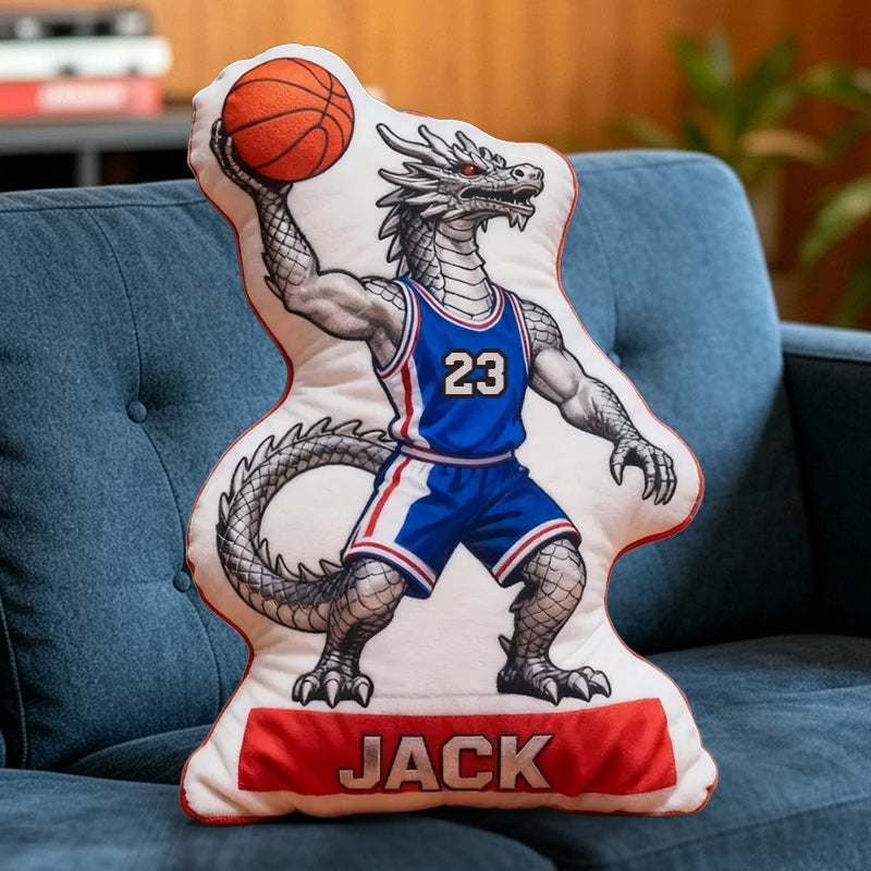 Personalized Dinosaur Basketball Pillow – Custom Name & Number Design for Kids