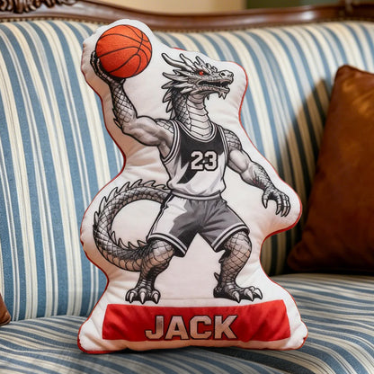 Personalized Dinosaur Basketball Pillow – Custom Name & Number Design for Kids