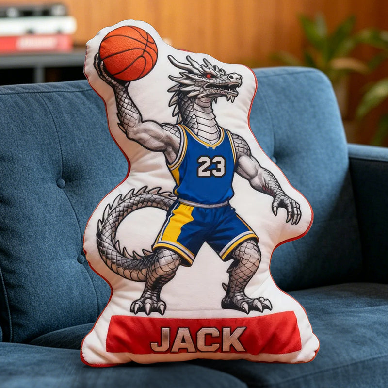 Personalized Dinosaur Basketball Pillow – Custom Name & Number Design for Kids