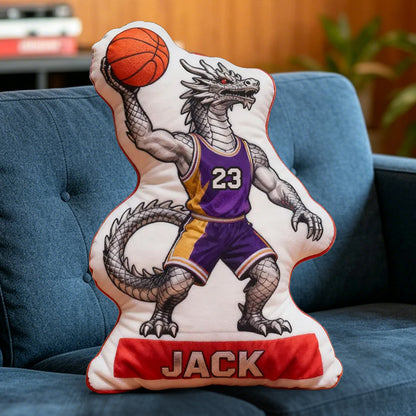 Personalized Dinosaur Basketball Pillow – Custom Name & Number Design for Kids