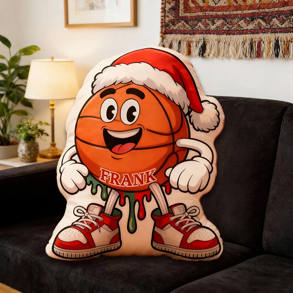Personalized Festive Basketball Pillow – Custom Name Christmas Gift for Sports Fans