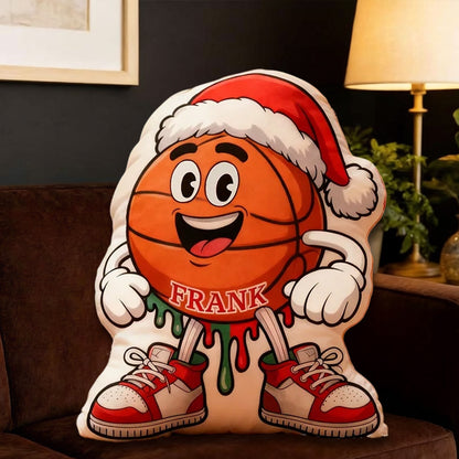 Personalized Festive Basketball Pillow – Custom Name Christmas Gift for Sports Fans