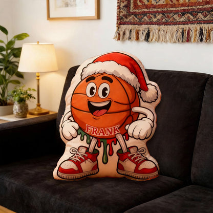 Personalized Festive Basketball Pillow – Custom Name Christmas Gift for Sports Fans