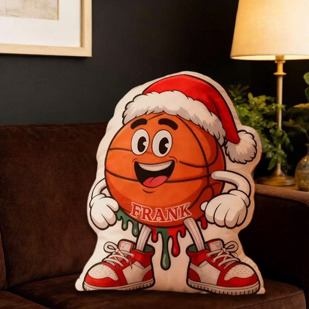 Personalized Festive Basketball Pillow – Custom Name Christmas Gift for Sports Fans