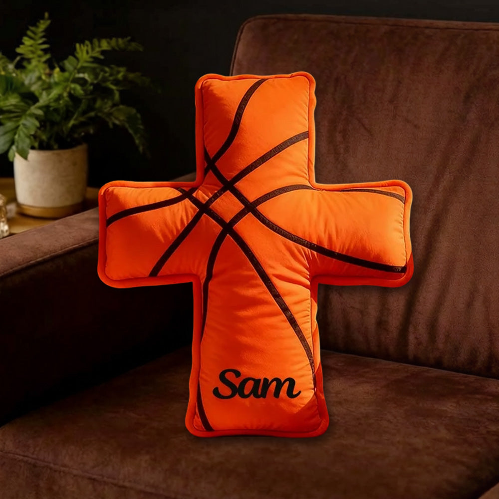 Custom Basketball Cross Pillow – Personalized Christian Gift for Athletes and Fans