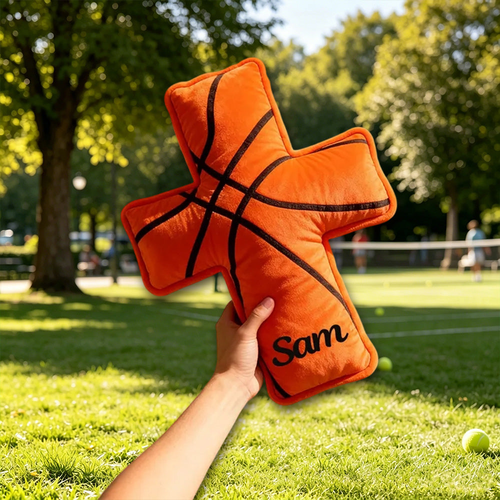 Custom Basketball Cross Pillow – Personalized Christian Gift for Athletes and Fans