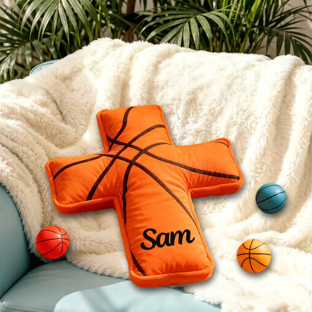 Custom Basketball Cross Pillow – Personalized Christian Gift for Athletes and Fans