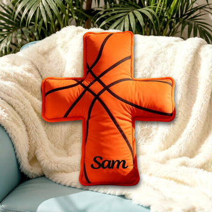Custom Basketball Cross Pillow – Personalized Christian Gift for Athletes and Fans
