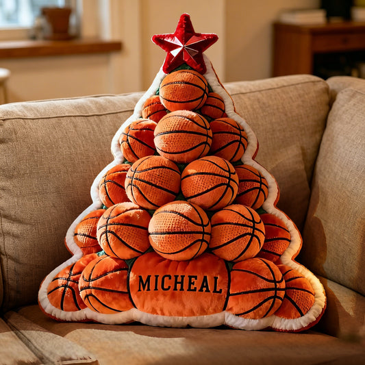 Custom Basketball Christmas Pillow with Name – 3D Graphic Design for Fans