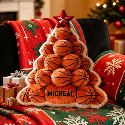 Custom Basketball Christmas Pillow with Name – 3D Graphic Design for Fans