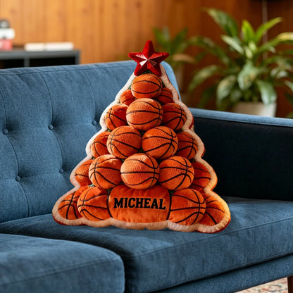 Custom Basketball Christmas Pillow with Name – 3D Graphic Design for Fans