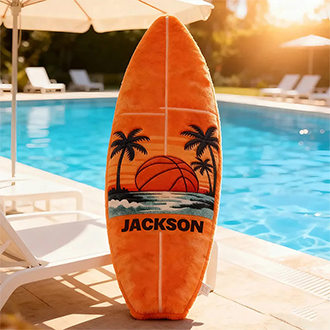 Custom Name Surfboard Basketball Pillow – Fun Gift for Sports and Beach Enthusiasts