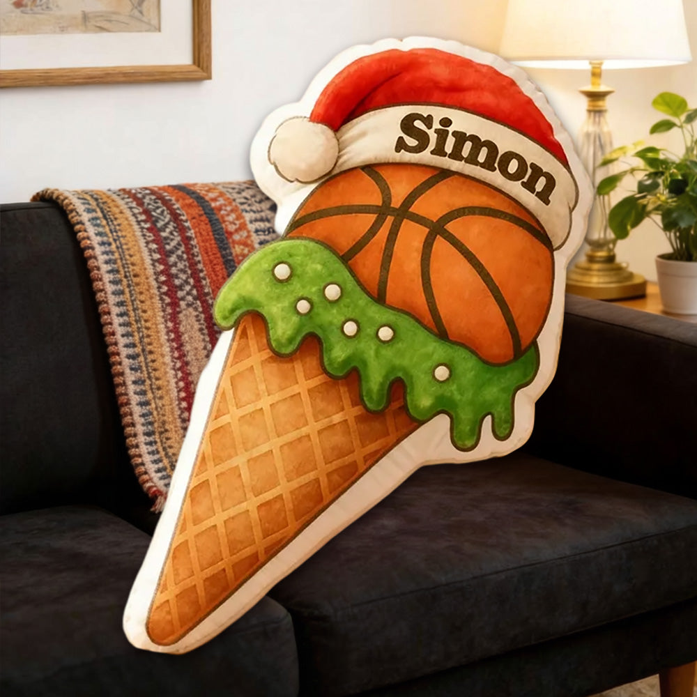 Personalized Basketball Holiday Pillow – Festive Sports Decor with Custom Name