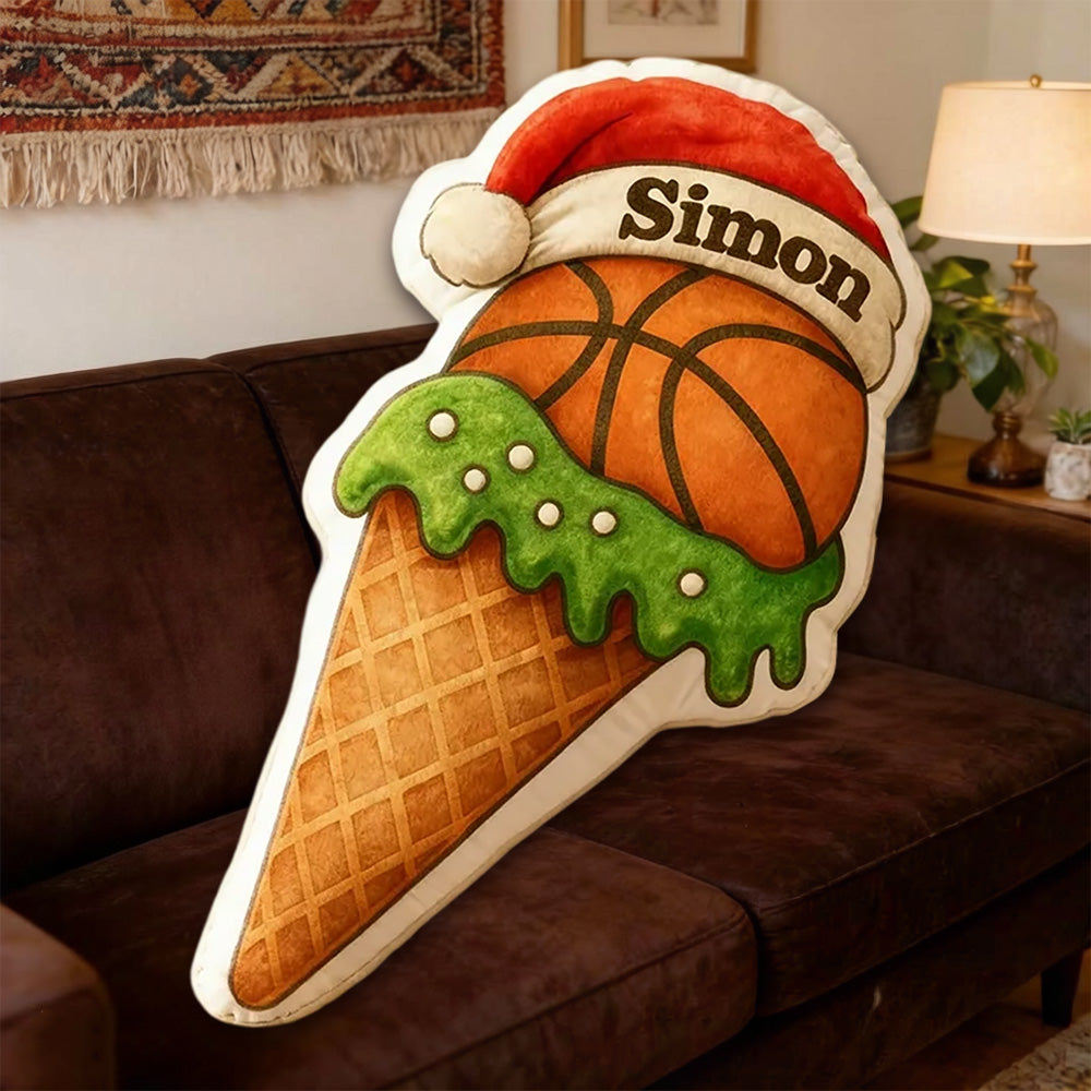 Personalized Basketball Holiday Pillow – Festive Sports Decor with Custom Name