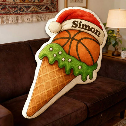 Personalized Basketball Holiday Pillow – Festive Sports Decor with Custom Name