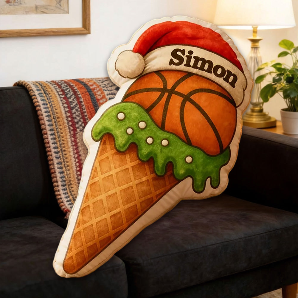 Personalized Basketball Holiday Pillow – Festive Sports Decor with Custom Name