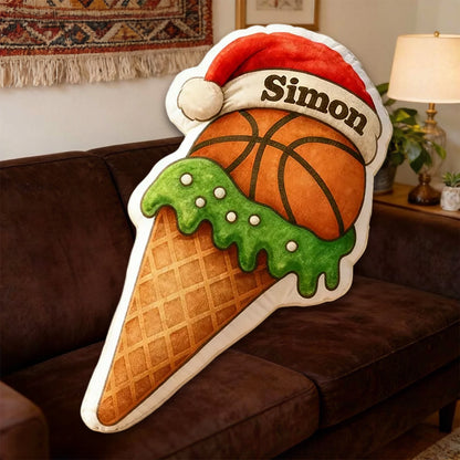 Personalized Basketball Holiday Pillow – Festive Sports Decor with Custom Name