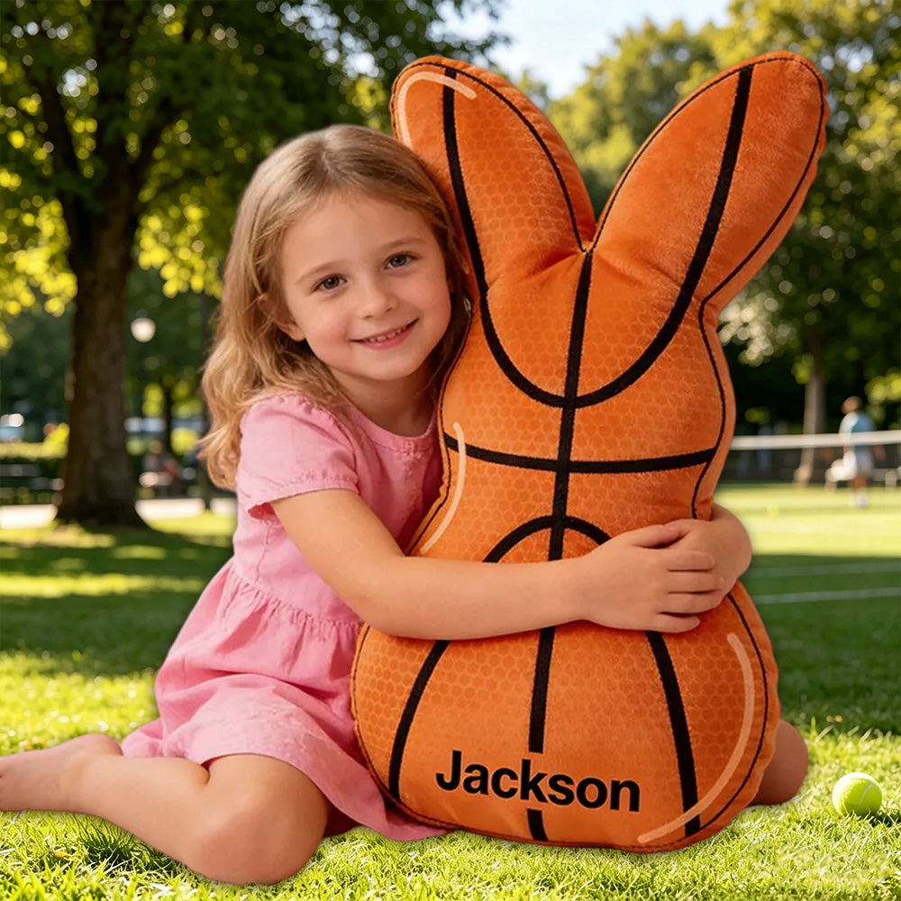 Custom Name Easter Basketball Bunny Pillow – Fun Holiday Gift for Kids