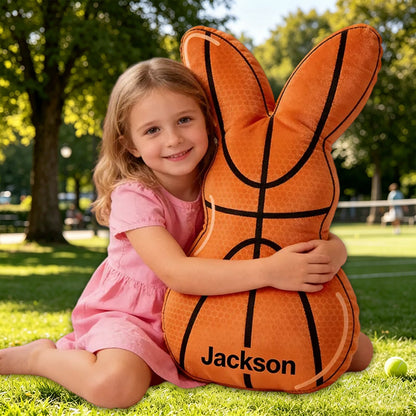 Custom Name Easter Basketball Bunny Pillow – Fun Holiday Gift for Kids