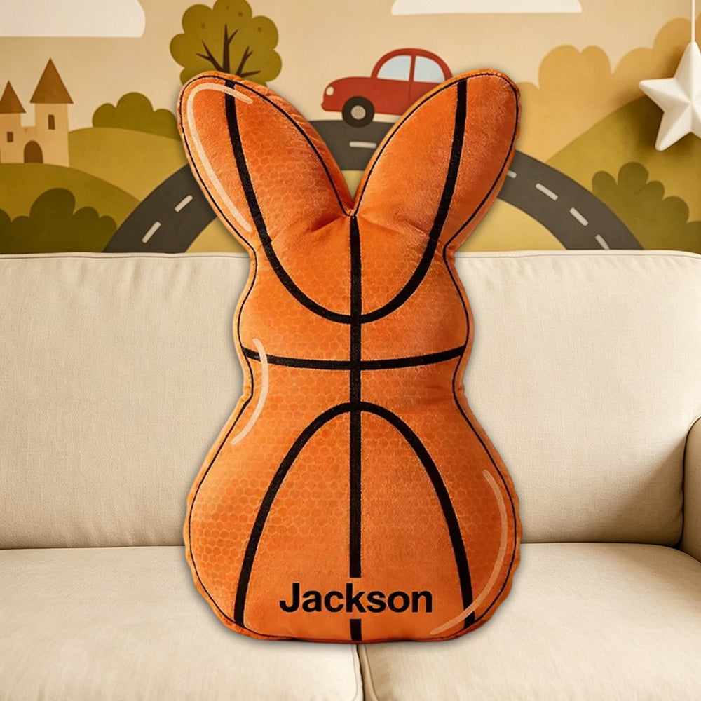 Custom Name Easter Basketball Bunny Pillow – Fun Holiday Gift for Kids