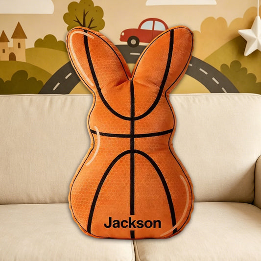 Custom Name Easter Basketball Bunny Pillow – Fun Holiday Gift for Kids