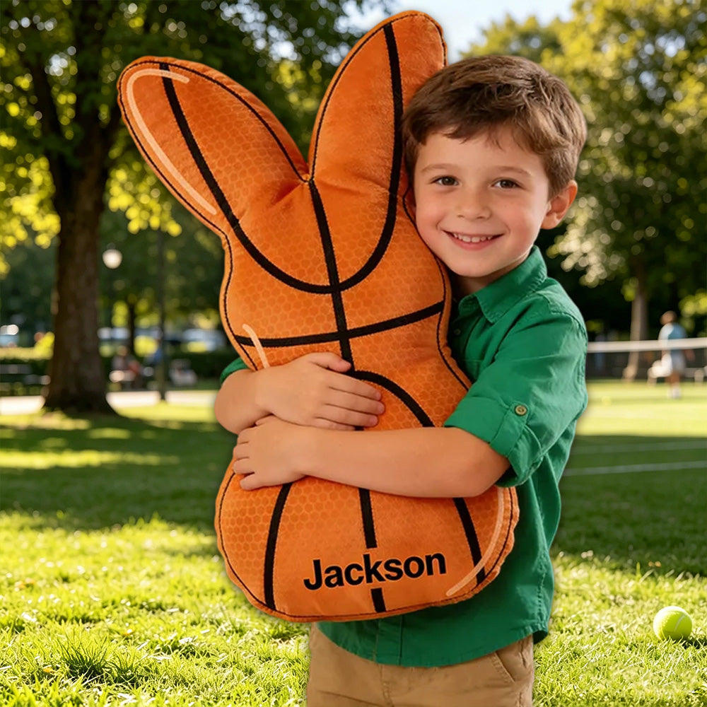 Custom Name Easter Basketball Bunny Pillow – Fun Holiday Gift for Kids