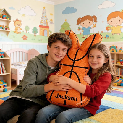 Custom Name Easter Basketball Bunny Pillow – Fun Holiday Gift for Kids