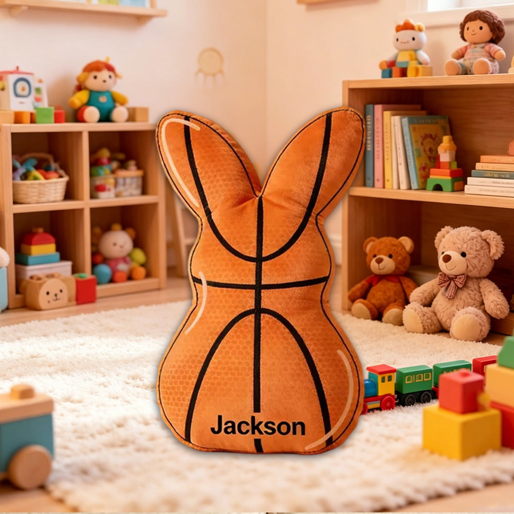 Custom Name Easter Basketball Bunny Pillow – Fun Holiday Gift for Kids