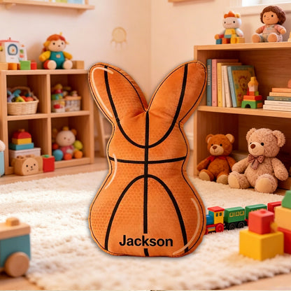 Custom Name Easter Basketball Bunny Pillow – Fun Holiday Gift for Kids
