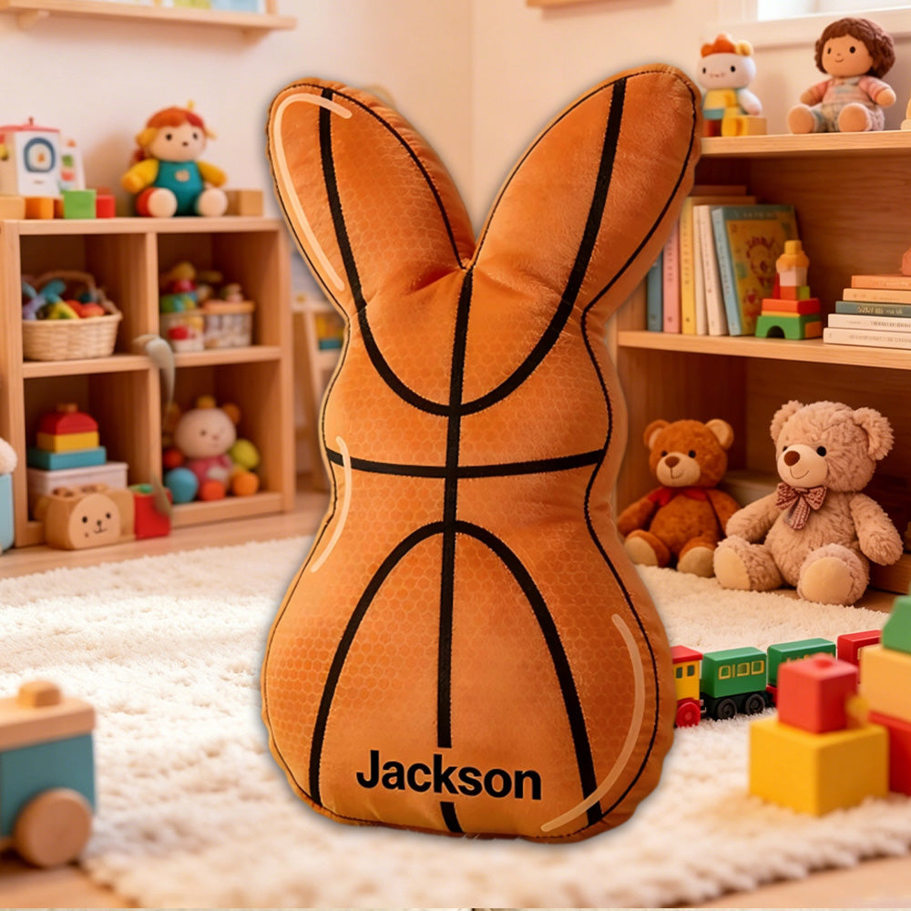 Custom Name Easter Basketball Bunny Pillow – Fun Holiday Gift for Kids