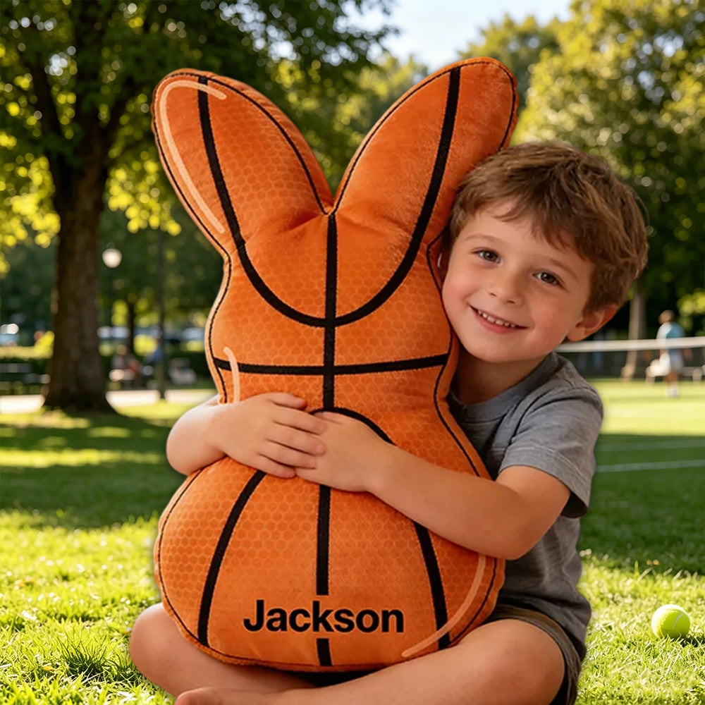 Custom Name Easter Basketball Bunny Pillow – Fun Holiday Gift for Kids