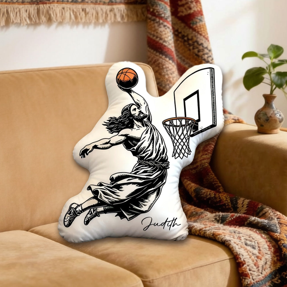 Personalized Funny Jesus Basketball Pillow – "He Is Rizzin" with Name | Christian Humor Gift