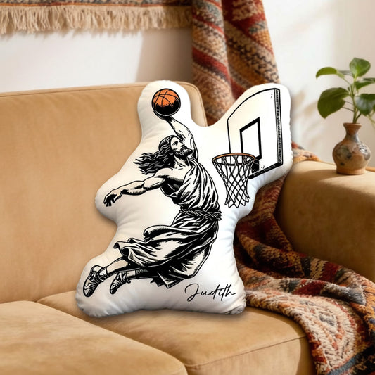 Personalized Funny Jesus Basketball Pillow – "He Is Rizzin" with Name | Christian Humor Gift
