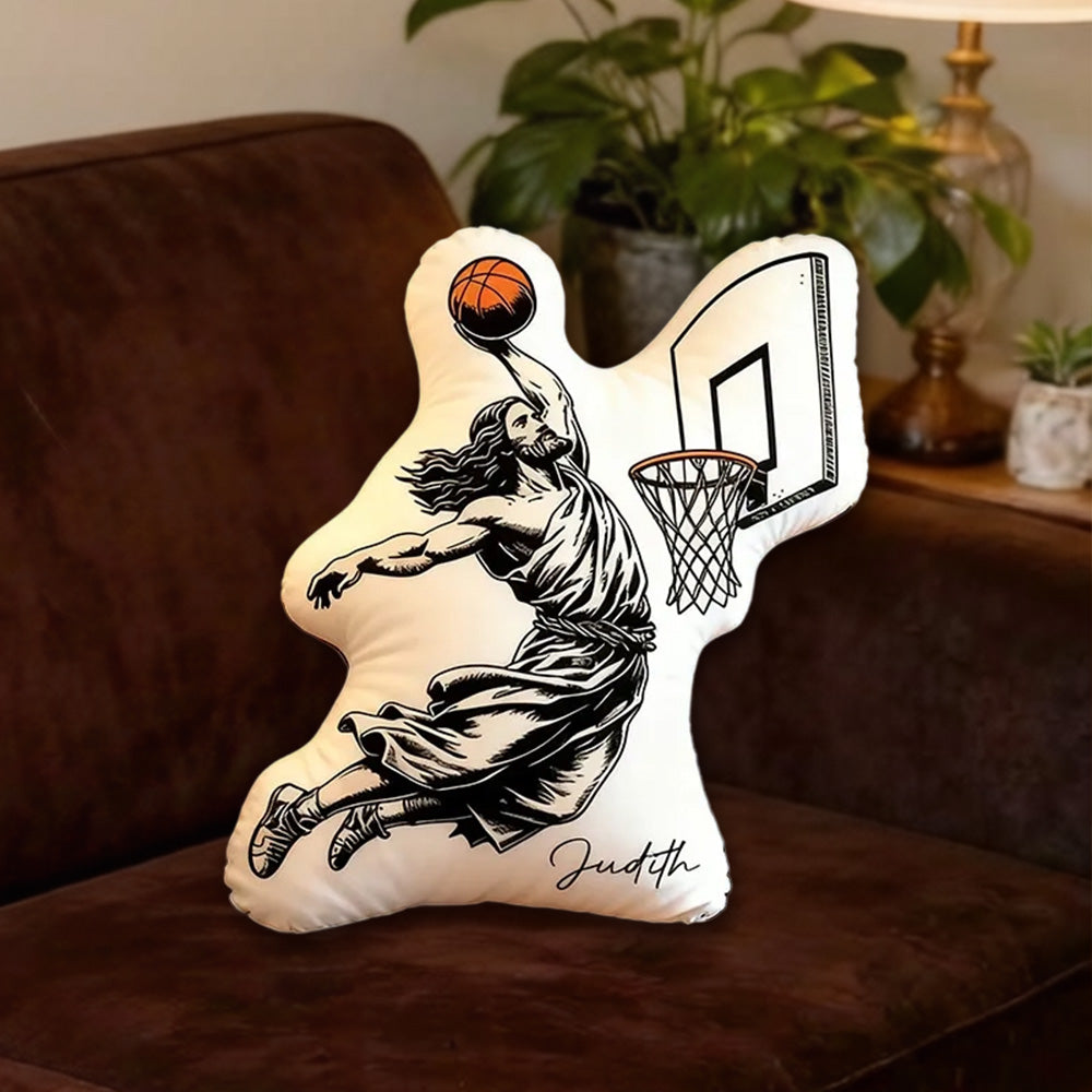 Personalized Funny Jesus Basketball Pillow – "He Is Rizzin" with Name | Christian Humor Gift