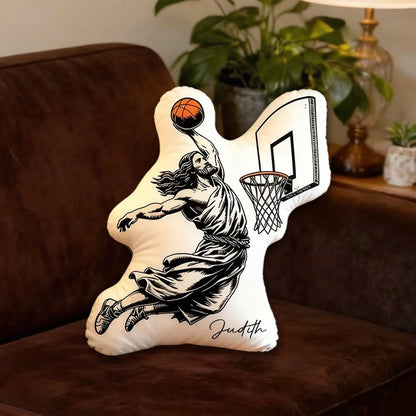 Personalized Funny Jesus Basketball Pillow – "He Is Rizzin" with Name | Christian Humor Gift