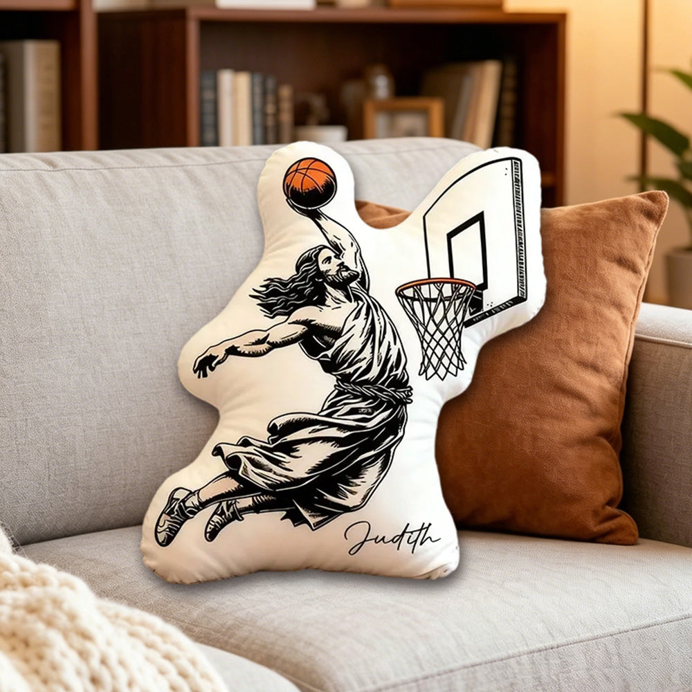 Personalized Funny Jesus Basketball Pillow – "He Is Rizzin" with Name | Christian Humor Gift
