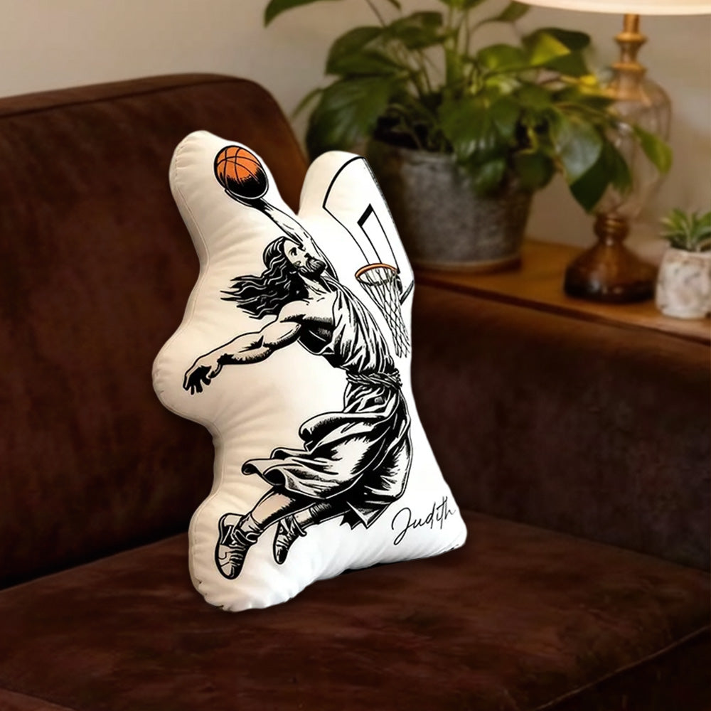 Personalized Funny Jesus Basketball Pillow – "He Is Rizzin" with Name | Christian Humor Gift