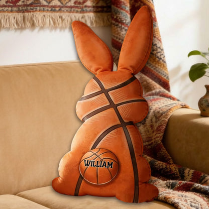 Personalized Easter Basketball Bunny Pillow with Custom Name Design