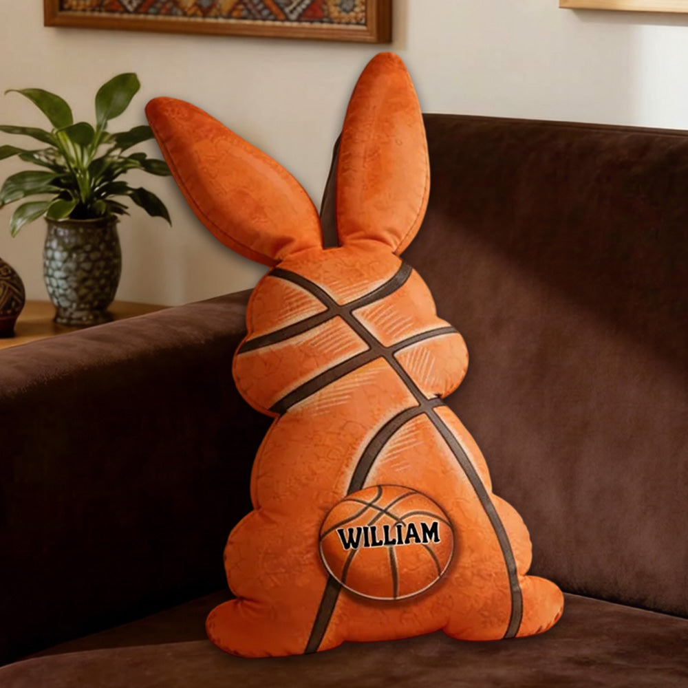 Personalized Easter Basketball Bunny Pillow with Custom Name Design