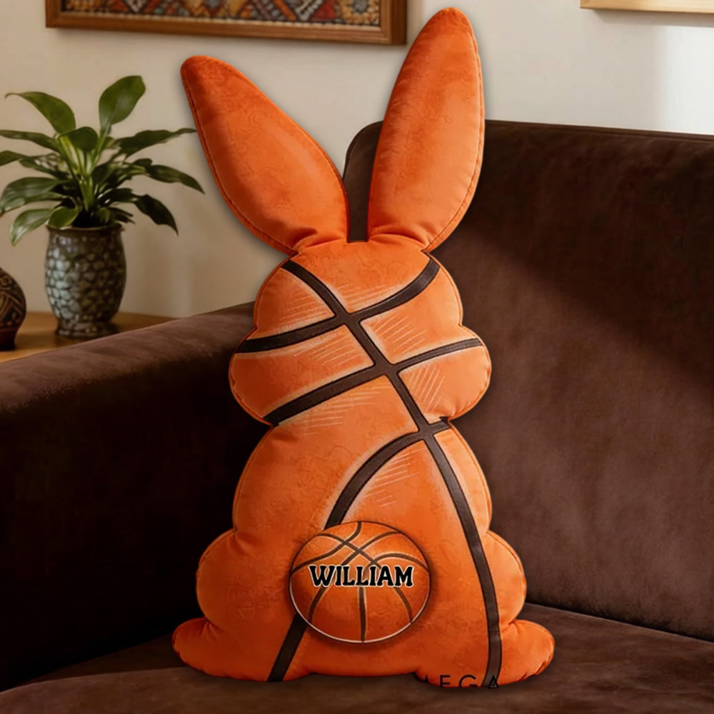 Personalized Easter Basketball Bunny Pillow with Custom Name Design