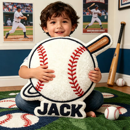 Personalized Baseball Pillow with Name and Bat Design – Unique Gift for Baseball Lovers