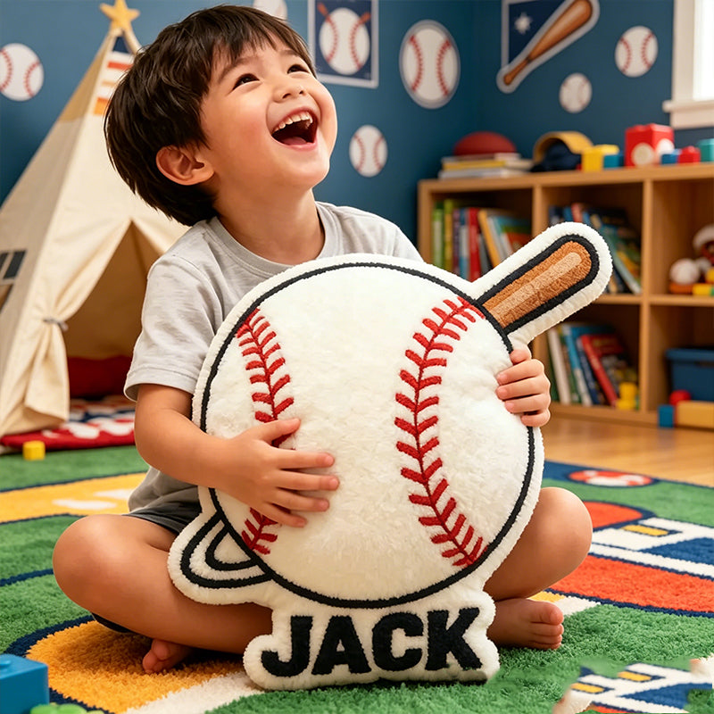 Personalized Baseball Pillow with Name and Bat Design – Unique Gift for Baseball Lovers