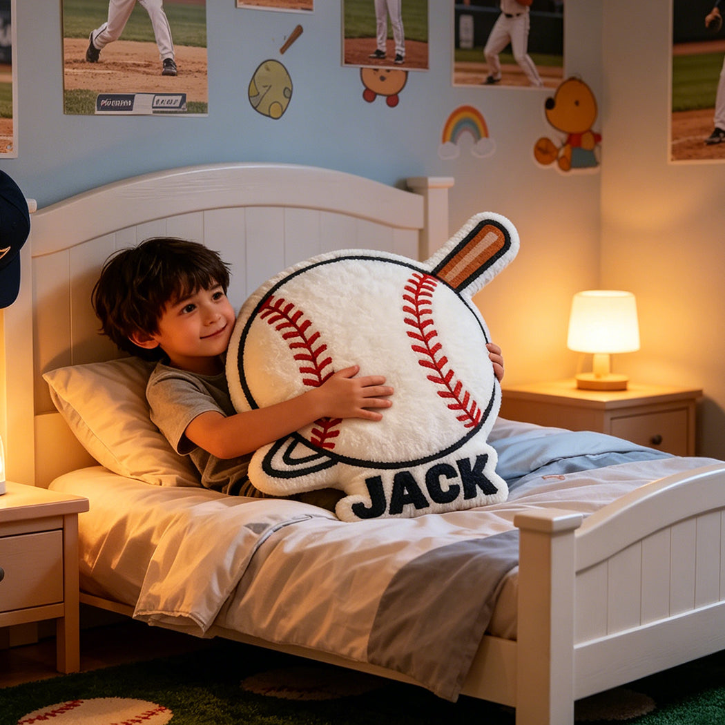 Personalized Baseball Pillow with Name and Bat Design – Unique Gift for Baseball Lovers