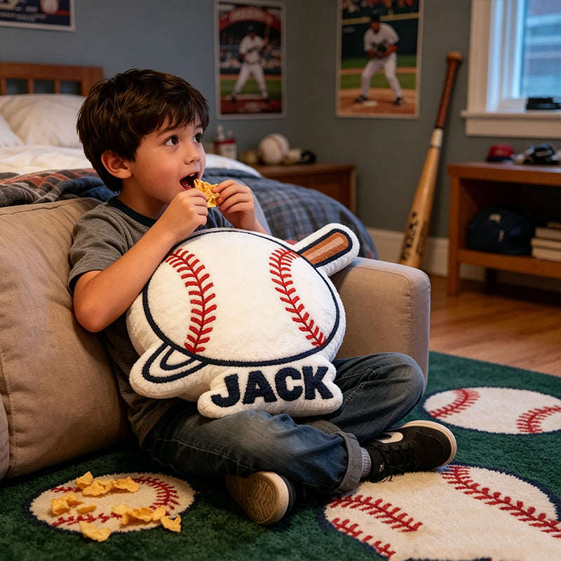 Personalized Baseball Pillow with Name and Bat Design – Unique Gift for Baseball Lovers