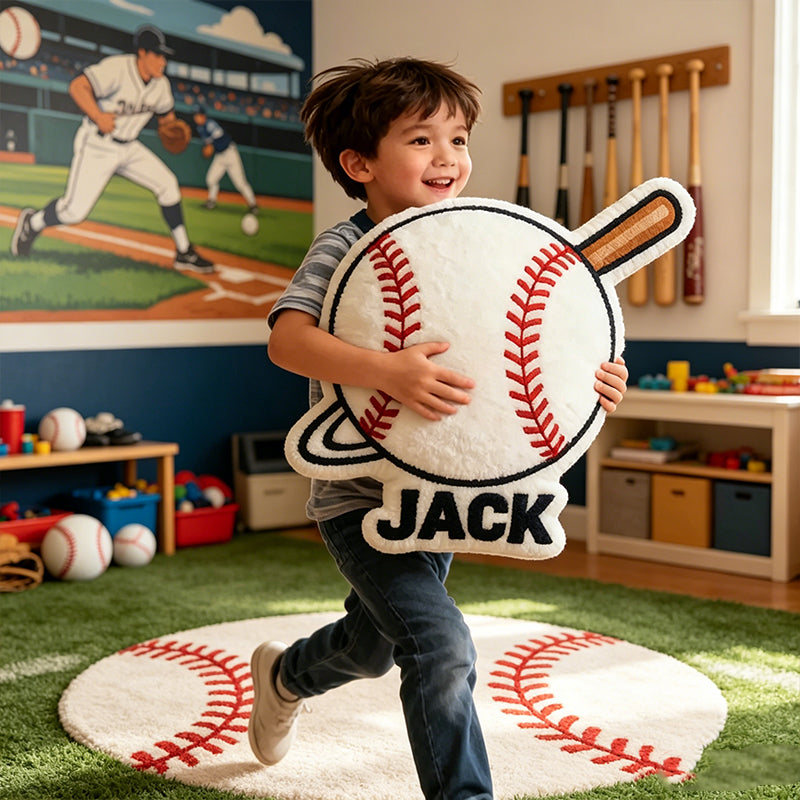 Personalized Baseball Pillow with Name and Bat Design – Unique Gift for Baseball Lovers
