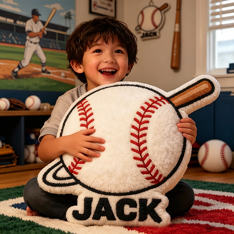 Personalized Baseball Pillow with Name and Bat Design – Unique Gift for Baseball Lovers