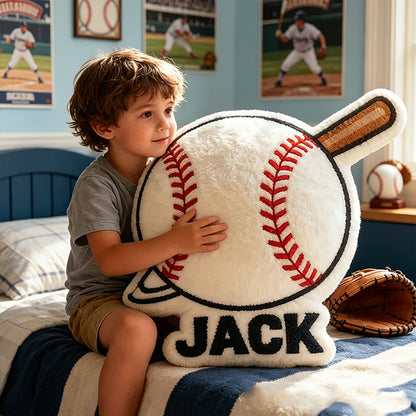 Personalized Baseball Pillow with Name and Bat Design – Unique Gift for Baseball Lovers